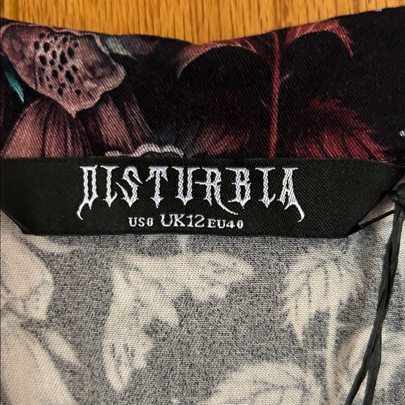 Disturbia FoxGlove Black and Purple Floral Midi Shirt Dress Belted Size 8 NWT - Picture 3 of 5